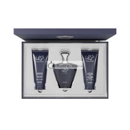 Afnan Turathi Homme Blue EDP, 90ml + borotválkozás utáni balzsam 100 ml + tusfürdő 100 ml