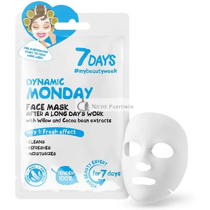 7DAYS Maska na tvár Krásy Firming a Hydratačná pleťová maska s bambuckým maslom, arganovým olejom, kyselinou hyalurónovou a kakaovými bôbmi, 33g - Pondelok