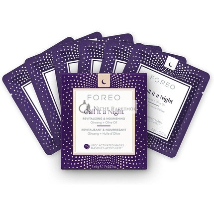 FOREO Call it a Night UFO Aktivovaná Maska na Tvár pre Suchosť a Jemné Ráno 7 Balení Oživujúca a Výživná Ginseng a Olivový Olej Čistá Formula Bez Krutosti Kompatibilná so Všetkými UFO Zariadeniami