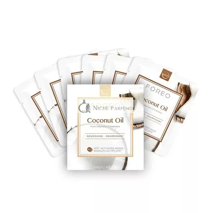 FOREO Kokosový olej Dvojitá UFO-aktivovaná maska na tvár pre suchú pleť 6-pack Výživná a hydratačná s kokosovým olejom a kokosovou vodou Kompatibilná so všetkými UFO zariadeniami