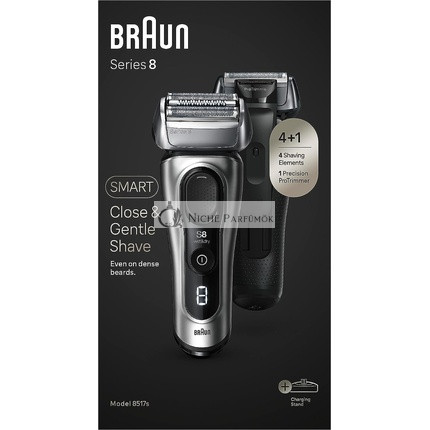 Braun Series 8 Elektrický Holiaci Strojček pre Mužov s Presným Trimerom na Dlhé Vlasy a Nabíjacou Stojanou, Strieborný