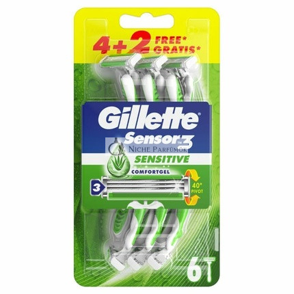 Gillette Sensor3 Sensitive Jednorazový Holiaci Strojček s Comfortgel Lubrastrip - Balenie 6
