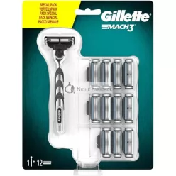   Gillette Mach3 Holiaci Strojček pre Mužov s Lubrikovanými Pásikmi a 12 Náhradnými Čepeľami