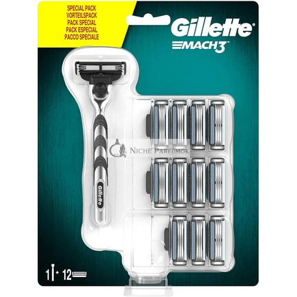 Gillette Mach3 Holiaci Strojček pre Mužov s Lubrikovanými Pásikmi a 12 Náhradnými Čepeľami