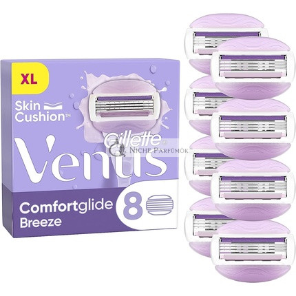 Gillette ComfortGlide Breeze holiace čepele pre ženy 8 náhradných holiacich čepelí Lubrastrip s botanickými olejmi 2 flexibilné gélové pásy