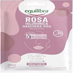   Equilibra Hydratačná maska na tvár s ružovou vodou 100% prírodná tkaninová maska s kyselinou hyalurónovou, avokádovým olejom a shea maslom