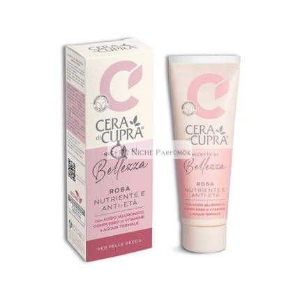 Cera di Cupra Rózsová Krémová Receptúra na Tvár pre Suchú Pokožku s Prírodnými Olejmi, Kyselinou Hyalurónovou, Vitamínovým Komplexom a Termálnou Vodou, 75ml