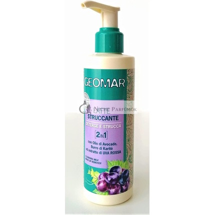 Geomar 2 v 1 Odstraňovač make-upu a čistiaci prostriedok s avokádovým olejom, shea maslom a extraktom z červeného hrozna, 200ml