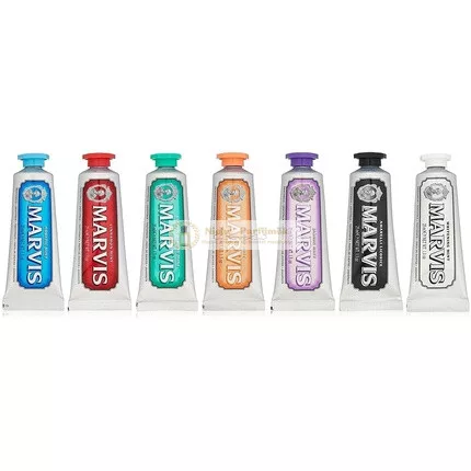 Marvis 7 príchutí cestovná zubná pasta darčeková sada v čiernej darčekovej krabičke