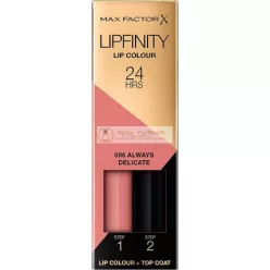   Max Factor Lipfinity Farba na pery, 2-kroková dlhá výdrž, 006 Vždy jemný, 2.3ml
