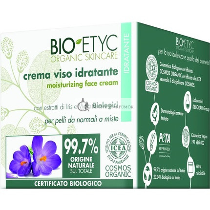 Bio Etyc Organický Hydratačný Krém s Organickým Výťažkom Z Irísa a Fialky Pre Normálnu a Kombinovanú Pokožku, 50ml