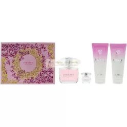   Versace Bright Crystal Darčeková Sada, 90ml EDT, 100ml Telové Mlieko, 100ml Sprchový Gél, 5ml EDT