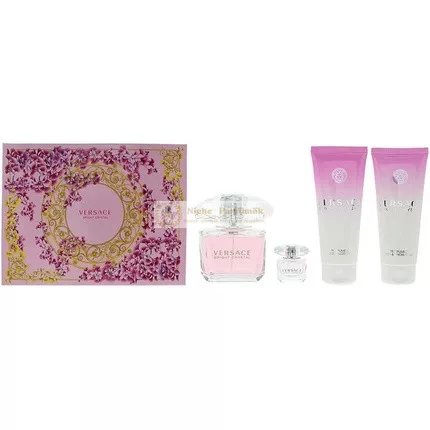 Versace Bright Crystal Darčeková Sada, 90ml EDT, 100ml Telové Mlieko, 100ml Sprchový Gél, 5ml EDT