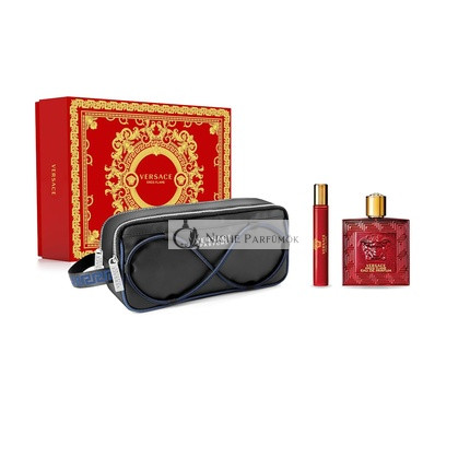 Versace Eros Flame Prírodná EDP Sprej s kozmetickou taškou, 3-dielna darčeková sada pre mužov