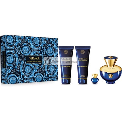 Versace Dylan Blue Eau de Parfum pre ženy, 100 ml, Mini 5 ml, Sprchový gél 100 ml, Telové mlieko 100 ml