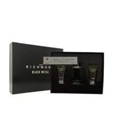   John Richmond Čierny metalový set - Obsahuje prírodný čistiaci sprchový gél 50 ml, telové mlieko 50 ml a Eau De Parfum pre mužov 100 ml