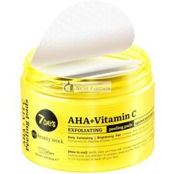   7Days Starostlivosť o Pleť Exfoliačné Pady Čistiaci Prostriedok s Glykolovou Kyselinou, AHA a Vitamínom C, Liečba Pigmentácie Exfoliátor Vit C 1 ks