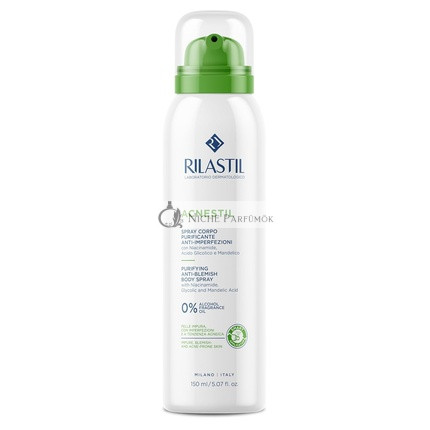 Rilastil Acnestil Telo Spray Čistiaci a proti nedokonalostiam, normalizujúci sebum, upokojujúci s niacínamidom, glykolovou a mandľovou kyselinou 150ml
