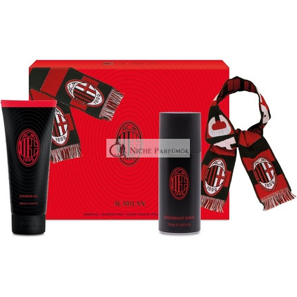 AC Milan Darčeková sada Deodorant 150ml Sprchový gél 200ml Oficiálny šál Drevnatá korenistá vôňa Športový intenzívny parfum Céder Muškát Amber vôňa Pánska starostlivosť o telo Kombo