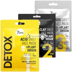   7DAYS Krásna Maska na Tvár Sada 3-Fázová Detoxikačná Čistiaca Anti-Aging Starostlivosť o Pleť Hydratačné Tkaninové Maska s Hlinkou a Kyselinou Hyalurónovou, Maska na Tvár pre Ženy proti Akne a Čiernym Bodkám