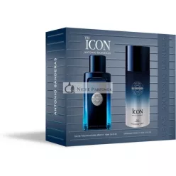   Banderas Parfumy Ikon Dárková Sada pre Mužov EDT 100ml + Deodorant 150ml, Dlhá Výdrž Mužná Elegantná S vôňou, Jantárové Drevité Noty, Ideálne na Špeciálne Príležitosti