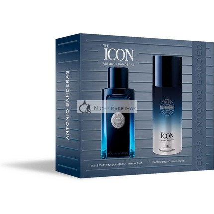 Banderas Parfumy Ikon Dárková Sada pre Mužov EDT 100ml + Deodorant 150ml, Dlhá Výdrž Mužná Elegantná S vôňou, Jantárové Drevité Noty, Ideálne na Špeciálne Príležitosti
