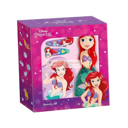 Disney Princezná Ariel Kúpeľná Taška s Figúrkou Gél Šampón 2 v 1, Kúpeľová Huba a 2 Ozdobené Sponky do Vlasov