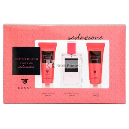 TITTO BLUNI Seduction Parfumová darčeková sada pre ženy, Eau de Toilette 75ml + Telový krém 75ml + Sprchový gél 100ml