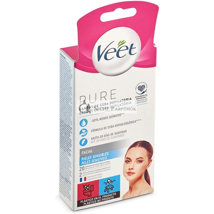 Veet Pásky na odstránenie chĺpkov z tváre pre citlivú pleť, 20 ks