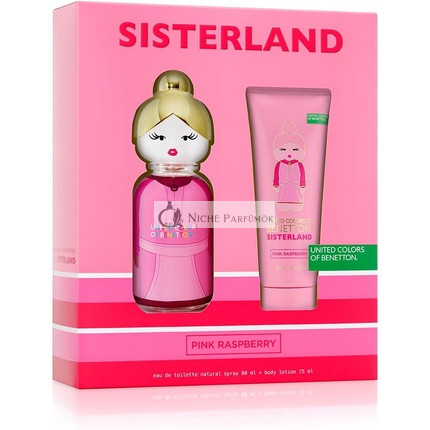 Benetton Sisterland Pink Raspberry Darčeková Sada pre Ženy EDT 80ml + Telové Mlieko 75ml - Dlhodobý - Svieža, Mladistvá a Moderná Vôňa - Kvetinové, Neroli a Pižmové Noty - Ideálne na Denné Noseni