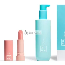   3INA Makeup Vegán Bez Zverejnenia Sady Starostlivosti o Tvár - Modrý Gélový Čistič a Balzam na Pery - Micelárna Voda a Vitamín E - Upokojujúce a Hydratačné