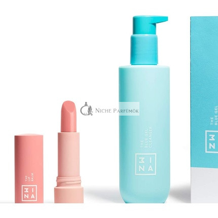 3INA Makeup Vegán Bez Zverejnenia Sady Starostlivosti o Tvár - Modrý Gélový Čistič a Balzam na Pery - Micelárna Voda a Vitamín E - Upokojujúce a Hydratačné