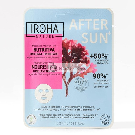 Iroha Nature Aftersun maska na tvár s riasom, probiotikami a kyselinou hyalurónovou - Vyživuje a predlžuje opálenie - Hydratovaná, posilnená a jasnejšia pokožka - Proti starnutiu