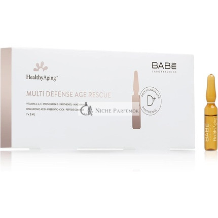 Laboratorios Babé Multi Defense Age Rescue Ampulky Zdravé Starnutie+ Regenerujúci, Revitalizujúci a Omladzujúci Účinok Pevnej a Hydratovanej Pleti Bubliny Rán 7 Ampuliek x 2ml - Balenie 7