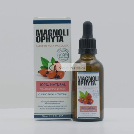 Magnoliophyta Čistý šípkový olej 50ml na tvár a telo pre všetky typy pleti, regenerujúci olej, proti striám, znižuje vrásky a jazvy, 100% prírodný z Chile