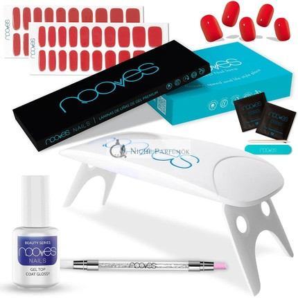 NOOVES Beauty Starter Kit Červené s 2 Gelovými Nechty Fóliami + UV/LED Nechty Sušičom + Gelovým Lesklým Vrchným Lakom + Kremeňovými Dvojitými Tyčkami - Prémiové Gelové Nechty Manikúra Gélové Nechty Nálepky Jedna Veľkosť Červená