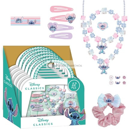 Stitch Detská Sada Krásy v Mnoho Farbách s 6 Gumičkami do Vlasov, 1 Textilnou Gumičkou, 4 Sponkami do Vlasov, 2 Náhrdelníkmi, Prsteňom a Nálepkami