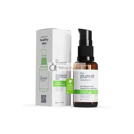The Purest Solutions Vitamín B komplexné sérum s Niacinamidom 10% - Proti citlivosti, Proti začervenaniu, Regenerácia pleti - Vegánske, Bez testovania na zvieratách, Ekologické, 30ml