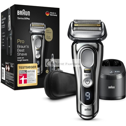 Braun Series 9 Pro Prémiový elektrický holiaci strojček s 4+1 holiacou hlavou, pánsky elektrický holiaci strojček, ProLift trimmer, 5-v-1 čistiaca stanica, vyrobené v Nemecku, mokré a suché, 9486cc, chróm