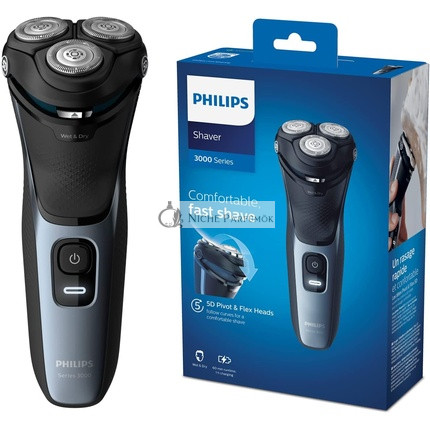 Philips Series 3000 Wet or Dry Pánsky Elektrický Holiaci Strojček s 5D Pivot & Flex Hlavami Lesklá Modrá