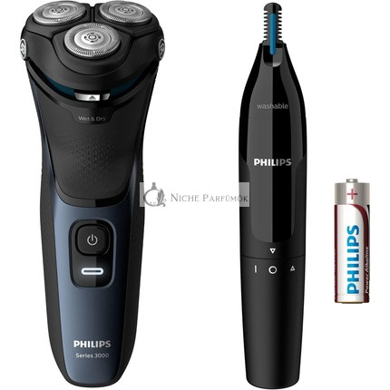 Philips S3134/57 Dobíjacia čierna holiaca súprava s zastrihávačom na nos a uši