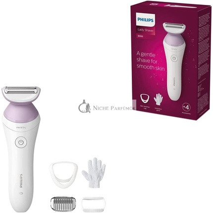 Philips dámsky holiaci strojček série 6000 bezdrôtový mokrý a suchý holiaci strojček s 4 doplnkami, rukavica na peeling tela, hrebienok