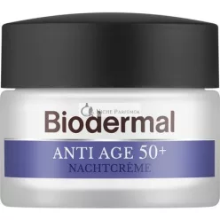   Biodermal Anti-Aging Nočný Krém 50+ - Nočný Krém s Niacínamidom a Shea Maslom - Pomáha Zmenšiť Vrásky - 50ml