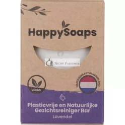   Happysoaps čistiaci bar na tvár a odstraňovač make-upu - levanduľa - všestranný a perfektný pre citlivú pleť - 100% bez plastov, vegánsky a prírodný - 70g