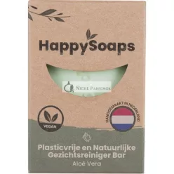   Happysoaps Čistiaci Bar na Tvár a Odstraňovač Make-Upu - Aloe Vera - Jemný, Výživný a Pekne Voňajúci - 100% Bez Plastov, Vegánsky a Prírodný - 70g