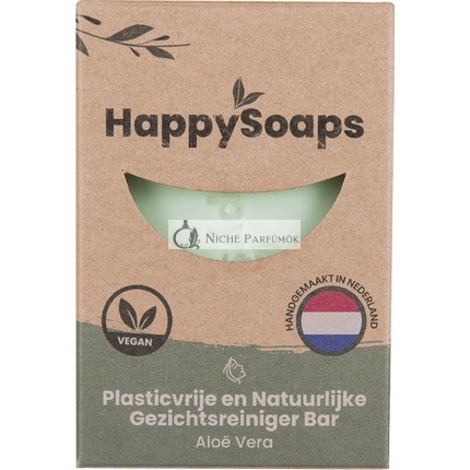 Happysoaps Čistiaci Bar na Tvár a Odstraňovač Make-Upu - Aloe Vera - Jemný, Výživný a Pekne Voňajúci - 100% Bez Plastov, Vegánsky a Prírodný - 70g