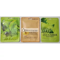   Kórejská Starostlivosť o Pleť Maska Baroness 3 ks Zelený Čaj, Včelí Jed, Uhorka