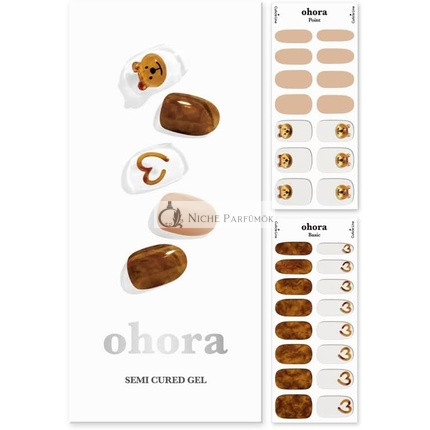 ohora Polovičné Gélové Nechtové Pásky N Caramel Bear - Kvalita Salónu, Dlhá Životnosť, Ľahko Aplikovateľné a Odstrániteľné - Obsahuje 2 Prípravné Podložky, Nechty a Drevenú Tyčinku