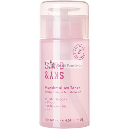 Sand & Sky Marshmallow Toner Hydratačný Exfoliačný Toner na Tvár na Rozjasnenie Pleti, Zúženie Pórov, Minimalizácia Červenania, Niacínamid, AHA, BHA, Kyselina Hyalurónová pre Hladkú a Mäkku Pleť